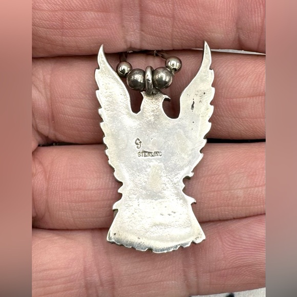 Navajo Native American Sterling Liquid Silver Turquoise Peyote Bird Necklace - Picture 4 of 5